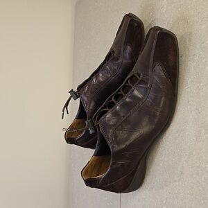 Paul Green brown leather & suede lace-up squared toe shoes, size 6.5